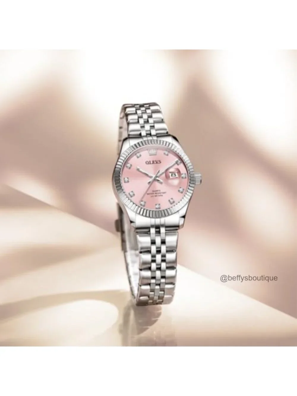 Elegant Stainless Steel Women's Quartz Watch with Calendar, Water Resistant,
